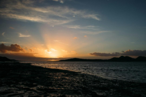 A dramatic sunset over the coast of Waterford, Ireland.