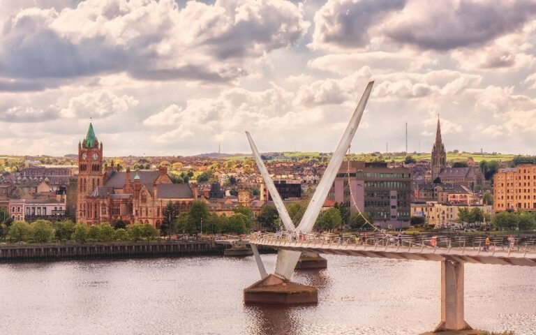 Scenic view of a bridge over a river.