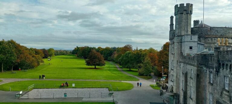 A high-angle view of Kilkenny Castle.