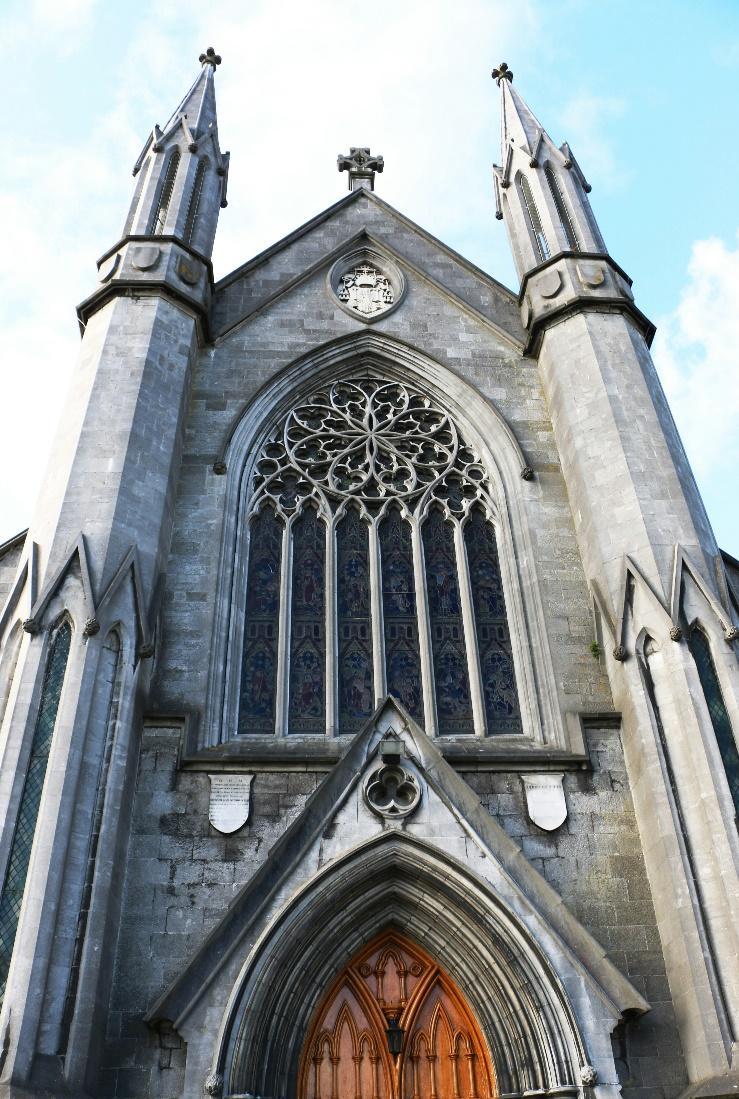 low-angle view of a historic cathedral in Ireland