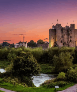 A large castle tour with a large landscape.