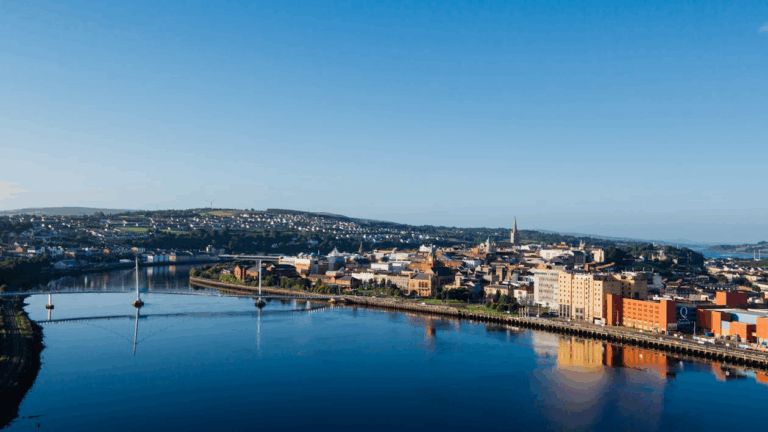 An aerial view of Derry’s city line