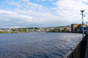 a bridge over the river in Derry, Ireland.