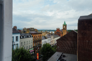 cityscape view of the city of Derry in Ireland from a window