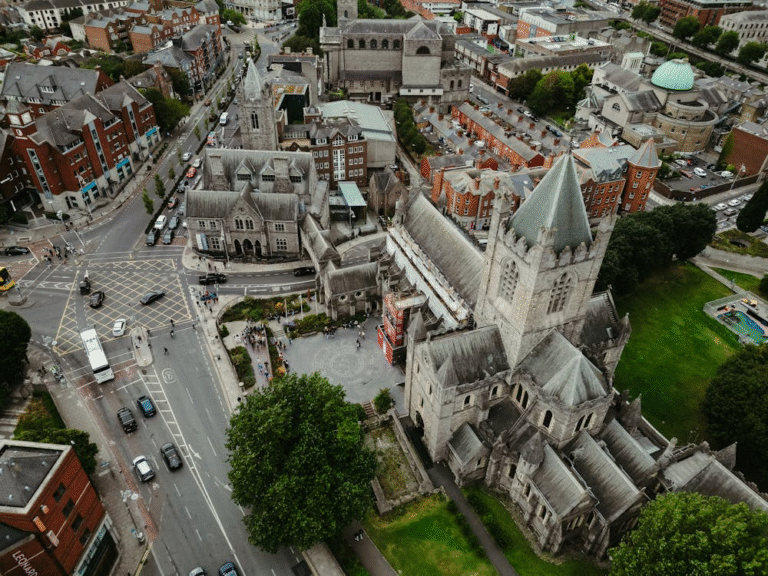 aerial view of a cathedral in Dublin