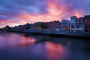 Waterfront buildings in Ireland near historic port areas.